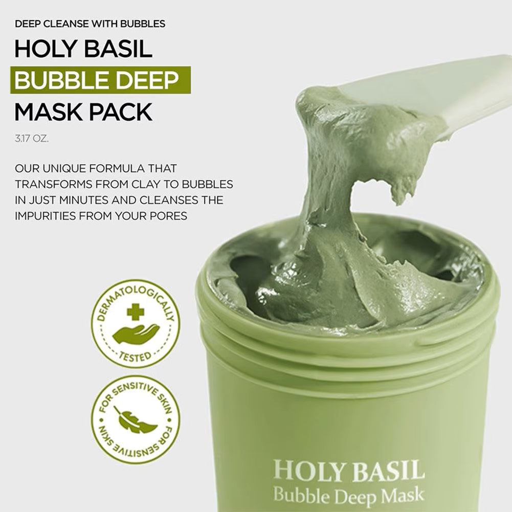 Korean Carbonic Acid Holy Basil Bubble Facial Mask Exfoliating Deep Cleansing