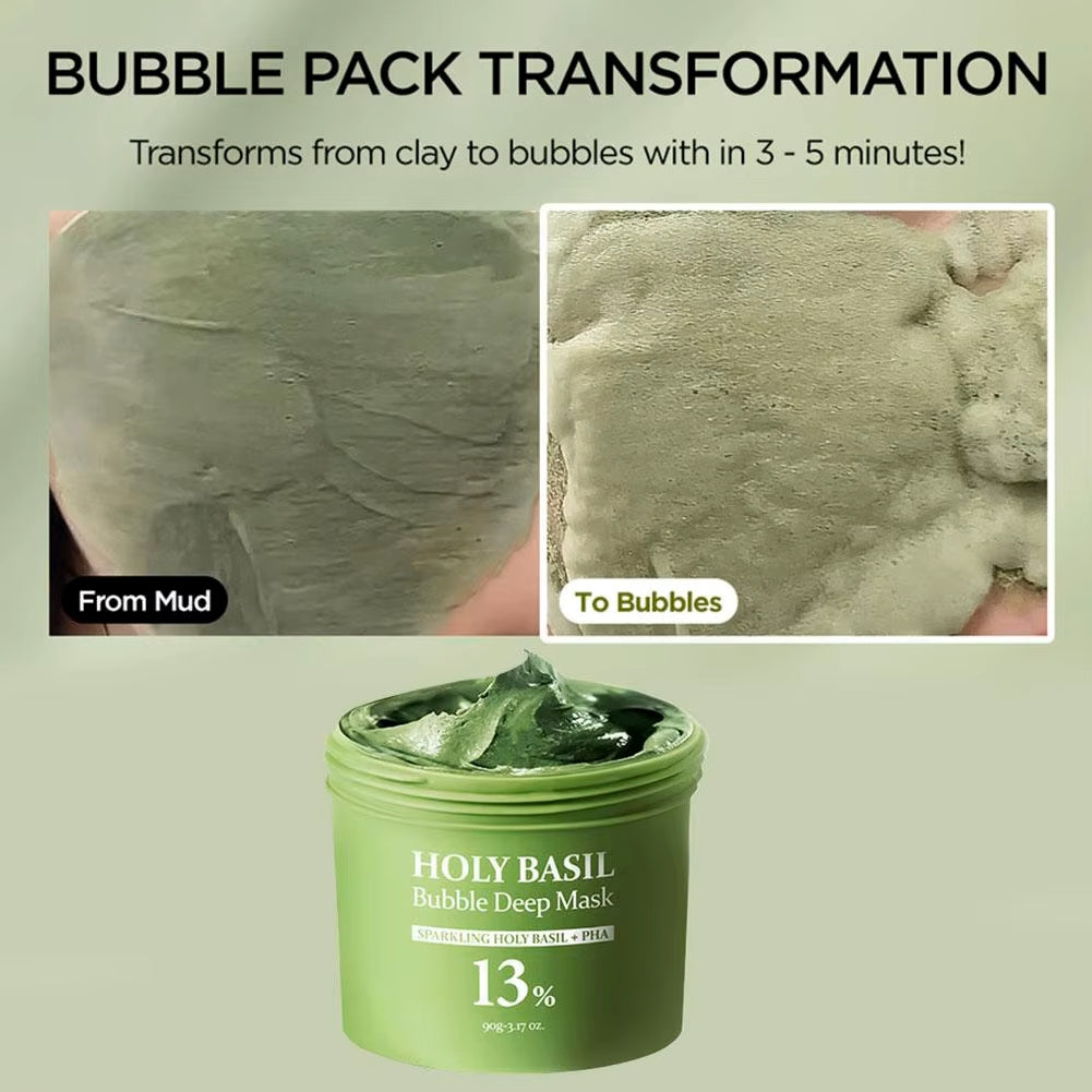 Korean Carbonic Acid Holy Basil Bubble Facial Mask Exfoliating Deep Cleansing